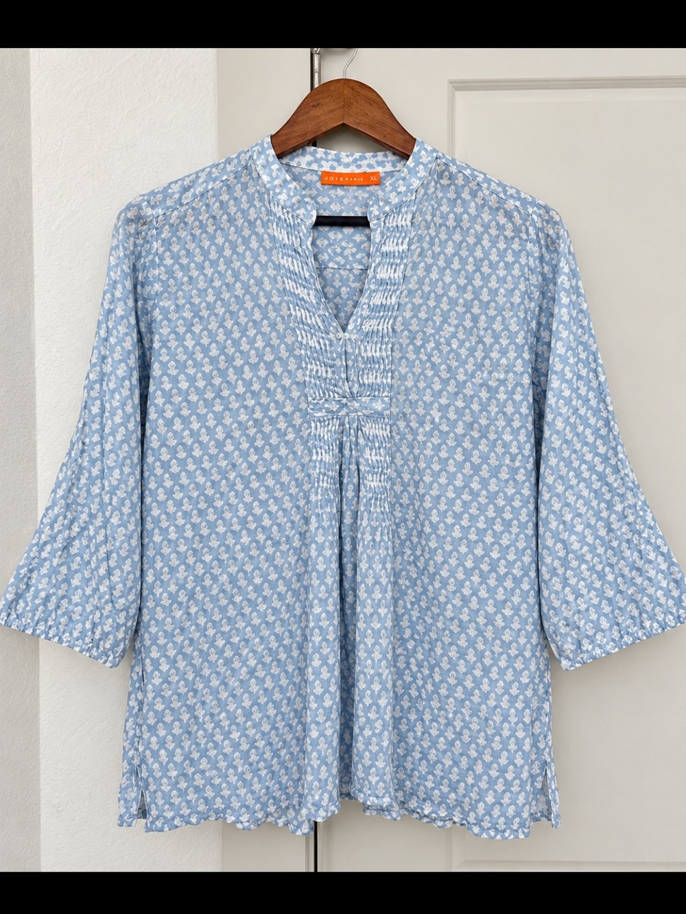 OLIPHANT FLORAL PRINT TUNIC BLOUSE 3/4 SLEEVE BOHO BLUE/WHITE WOMEN’S XL